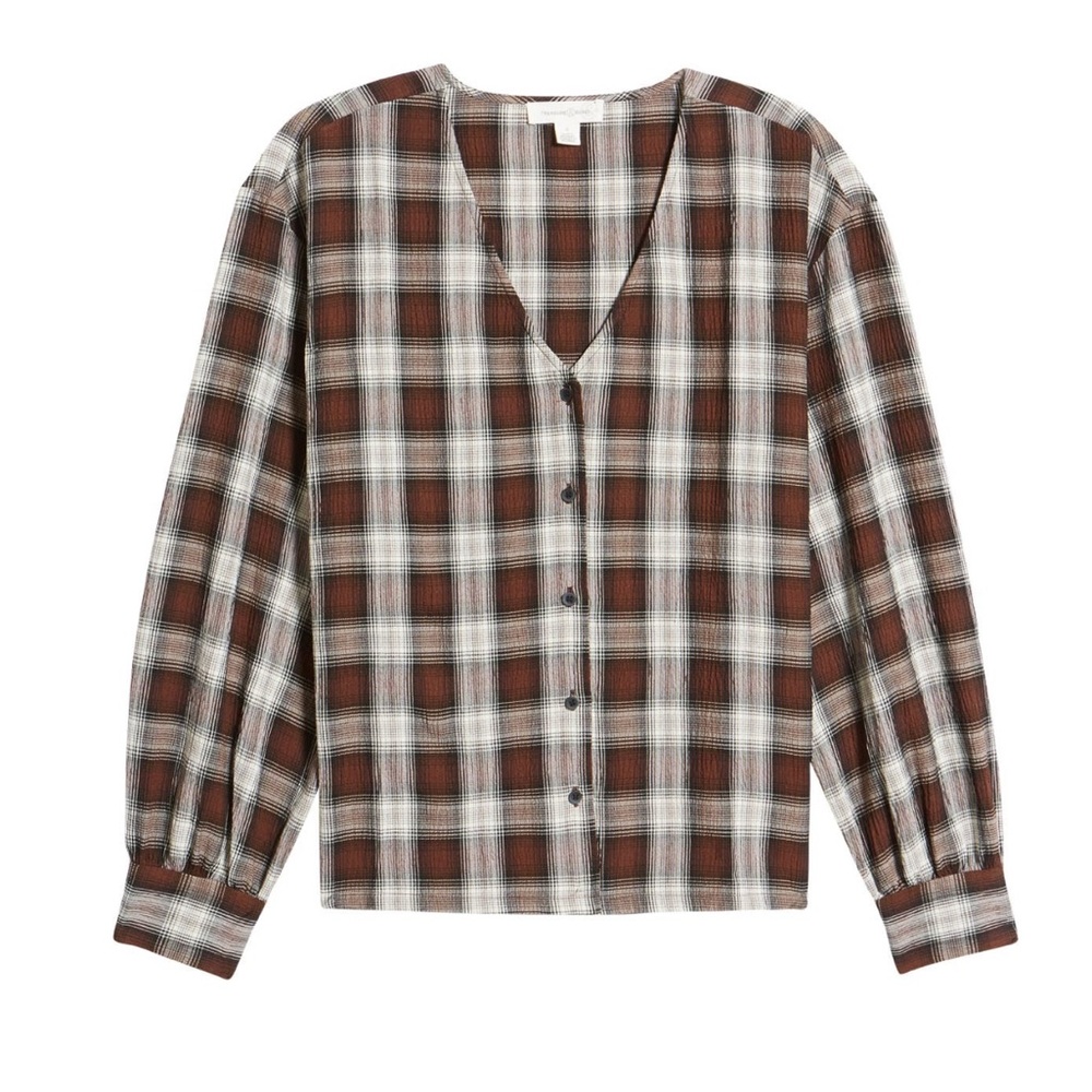 Treasure&Bond Plaid V-Neck Button Up Shirt